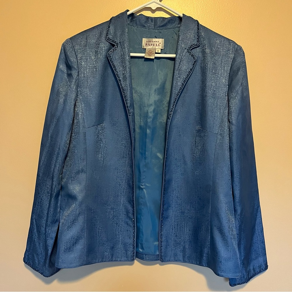 Adrianna Papell  VINTAGE Silk Blue Blazer  Jacket Women’s Size 12. 100% silk .